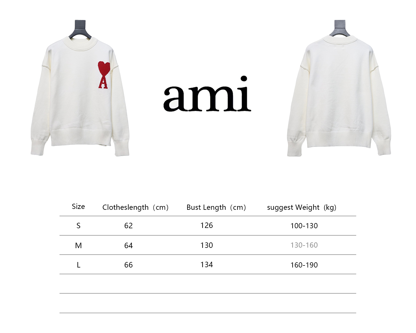 AMI Paris 24Fw Heart Shaped Crew Neck Sweater White