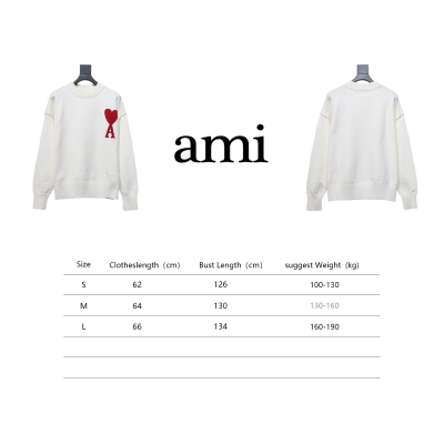 AMI Paris 24Fw Heart Shaped Crew Neck Sweater White 02