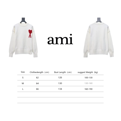 AMI Paris 24Fw Heart Shaped Crew Neck Sweater White 02