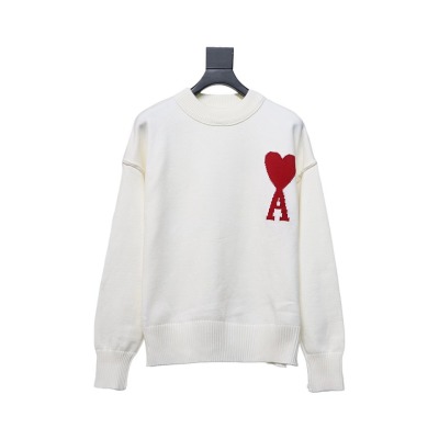 AMI Paris 24Fw Heart Shaped Crew Neck Sweater White 01