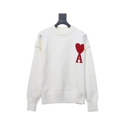 AMI Paris 24Fw Heart Shaped Crew Neck Sweater White 01