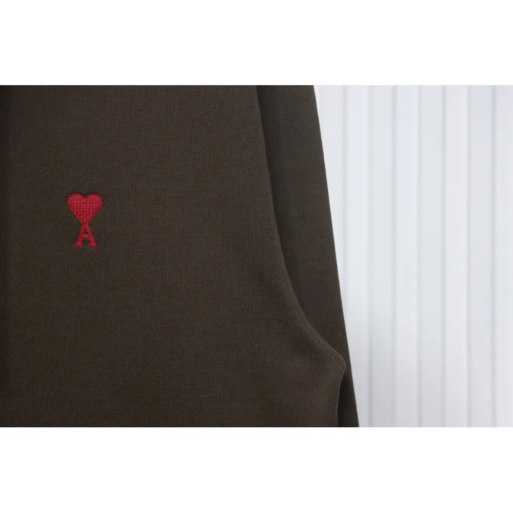AMI Paris 24Fw Small Heart Logo Embroidered Hooded Jacket Dark Brown
