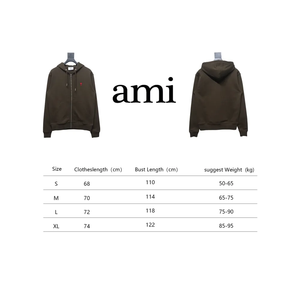 AMI Paris 24Fw Small Heart Logo Embroidered Hooded Jacket Dark Brown