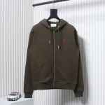 AMI Paris 24Fw Small Heart Logo Embroidered Hooded Jacket Dark Brown