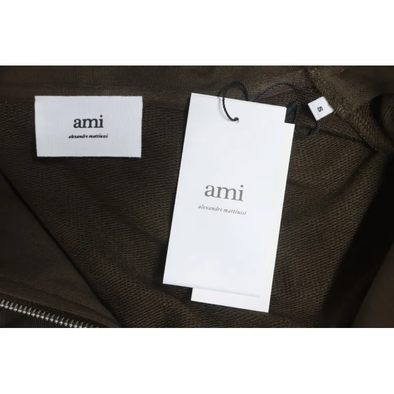 AMI Paris 24Fw Small Heart Logo Embroidered Hooded Jacket Dark Brown