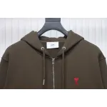 AMI Paris 24Fw Small Heart Logo Embroidered Hooded Jacket Dark Brown