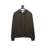 AMI Paris 24Fw Small Heart Logo Embroidered Hooded Jacket Dark Brown