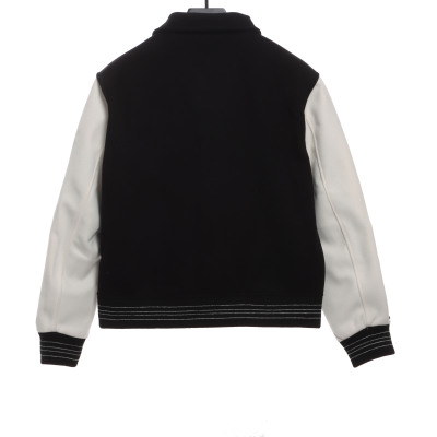 AMI Paris Bone Wool Colorblock Sleeve Baseball Jacket 02