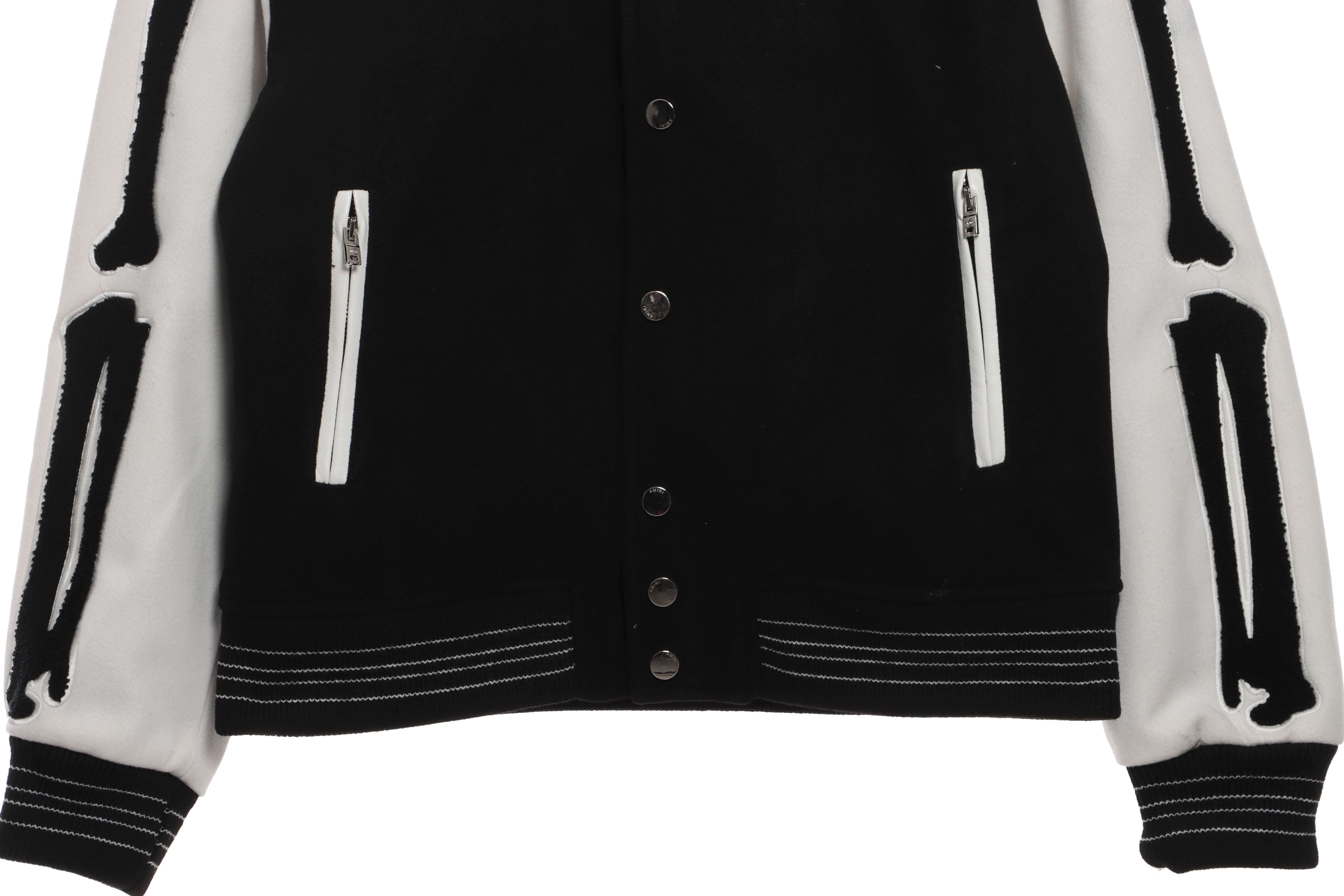 AMI Paris Bone Wool Colorblock Sleeve Baseball Jacket