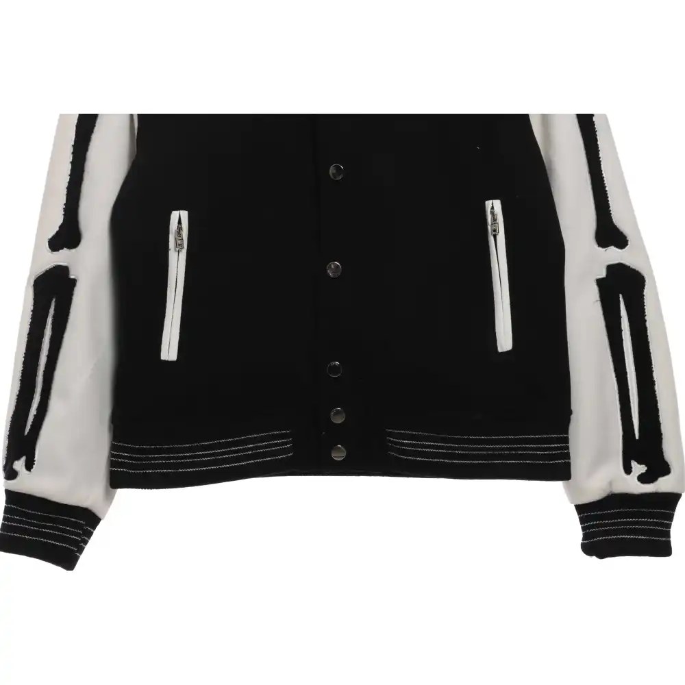 AMI Paris Bone Wool Colorblock Sleeve Baseball Jacket