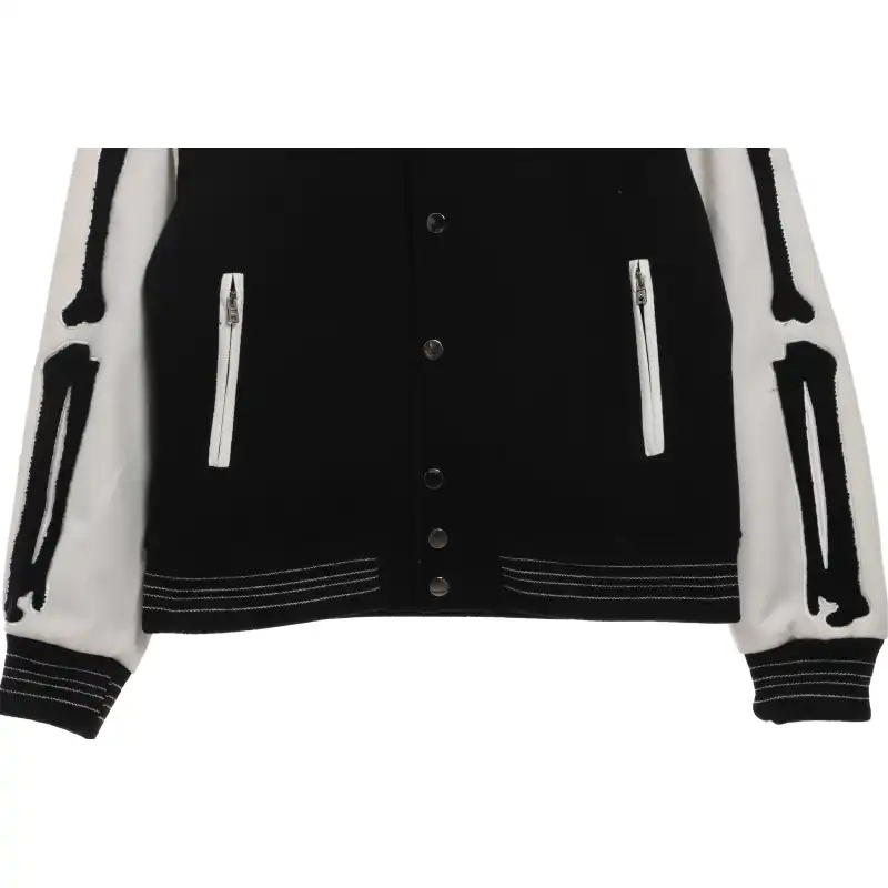 AMI Paris Bone Wool Colorblock Sleeve Baseball Jacket