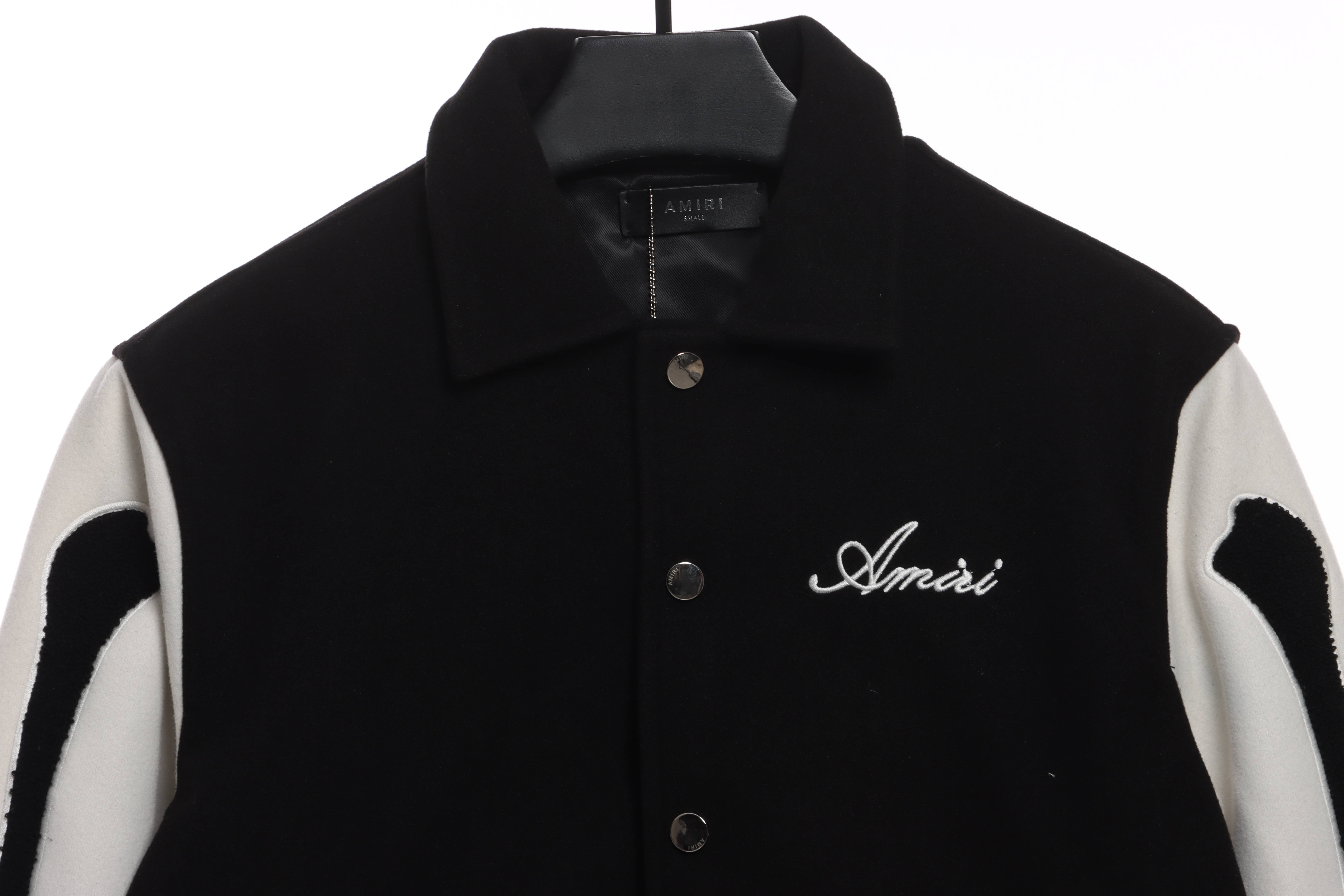 AMI Paris Bone Wool Colorblock Sleeve Baseball Jacket