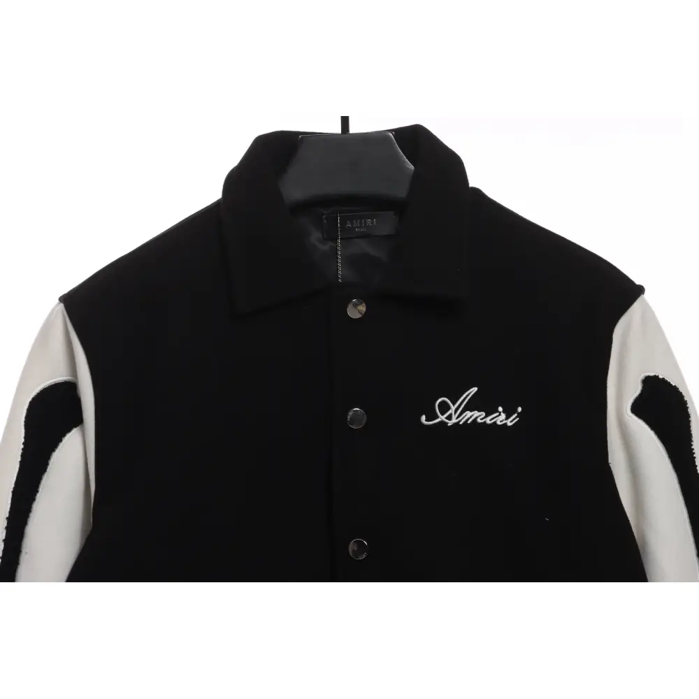 AMI Paris Bone Wool Colorblock Sleeve Baseball Jacket