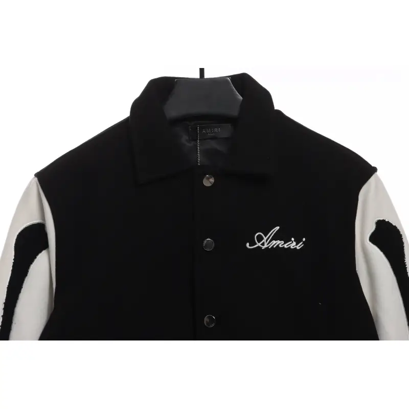 AMI Paris Bone Wool Colorblock Sleeve Baseball Jacket