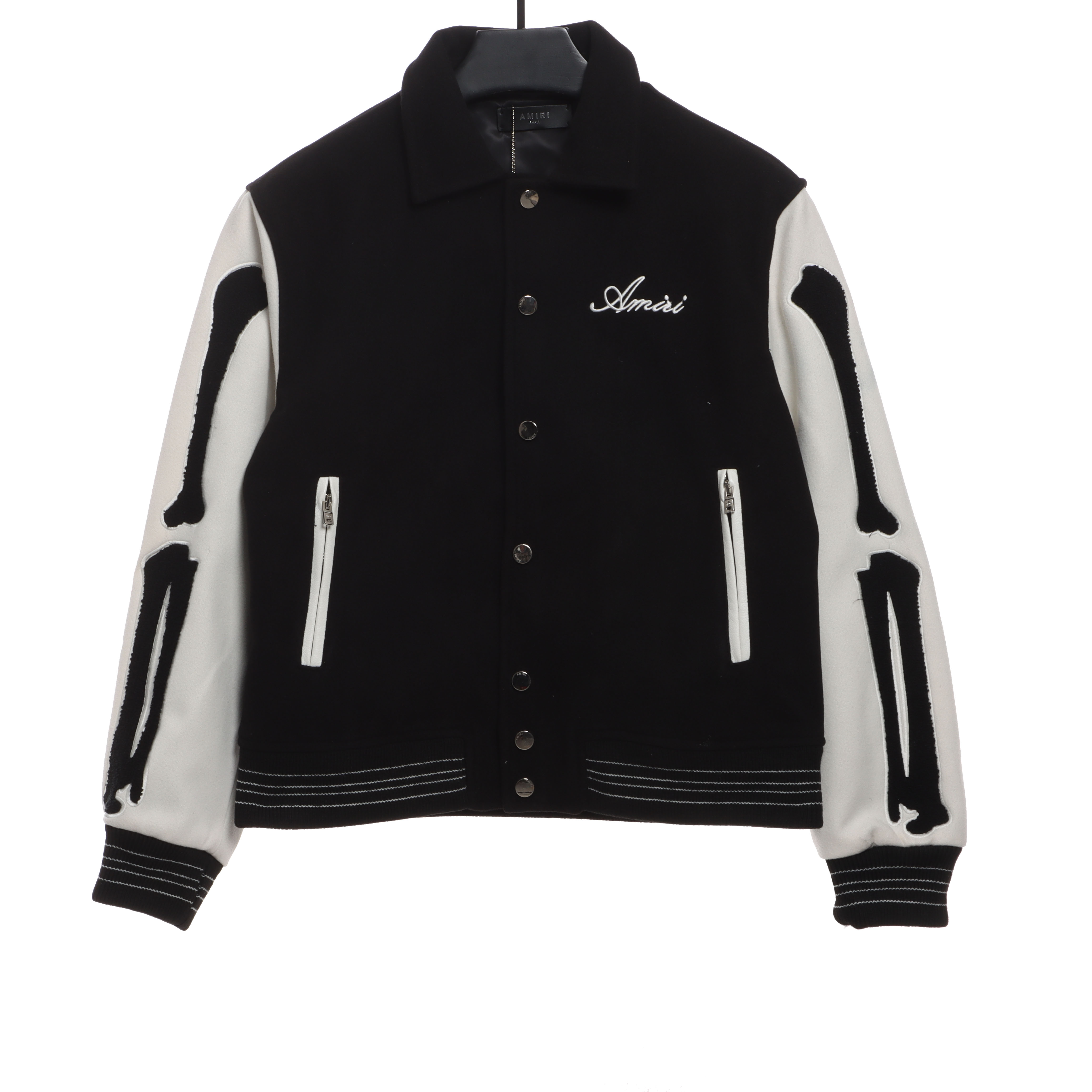 AMI Paris Bone Wool Colorblock Sleeve Baseball Jacket