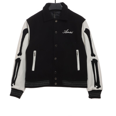AMI Paris Bone Wool Colorblock Sleeve Baseball Jacket 01