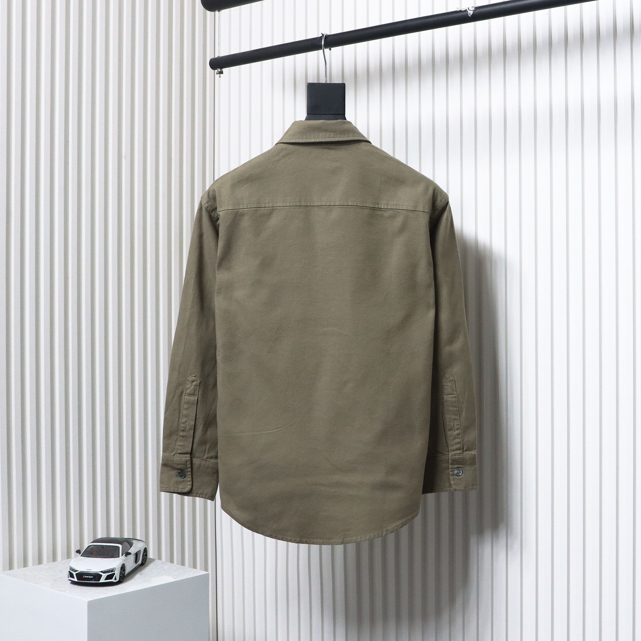 AMI Paris Pocket Heart Solid Color Long Sleeve Shirt Brown