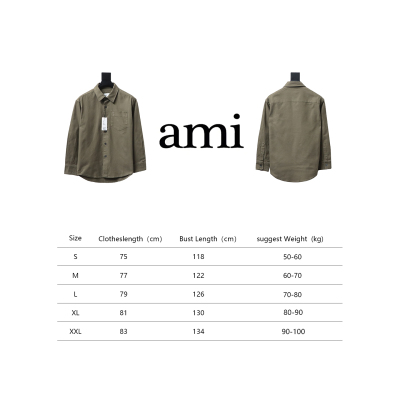 AMI Paris Pocket Heart Solid Color Long Sleeve Shirt Brown 02