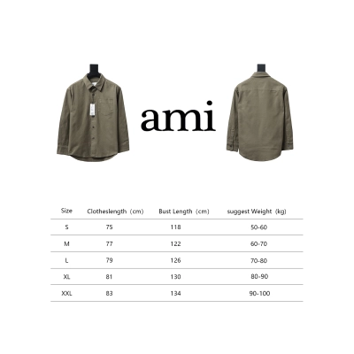 AMI Paris Pocket Heart Solid Color Long Sleeve Shirt Brown 02