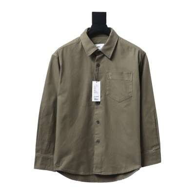 AMI Paris Pocket Heart Solid Color Long Sleeve Shirt Brown 01