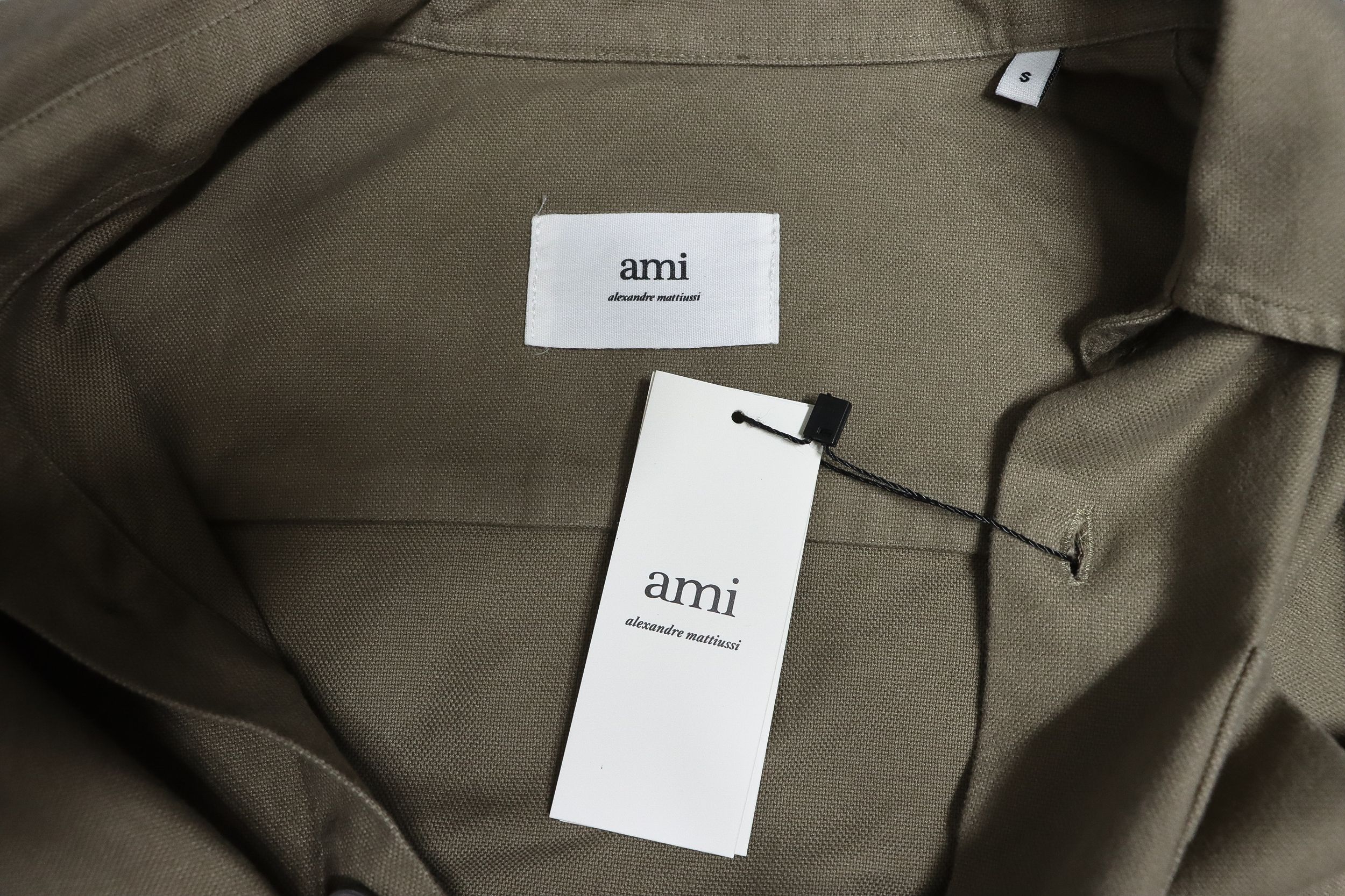 AMI Paris Pocket Heart Solid Color Long Sleeve Shirt Brown