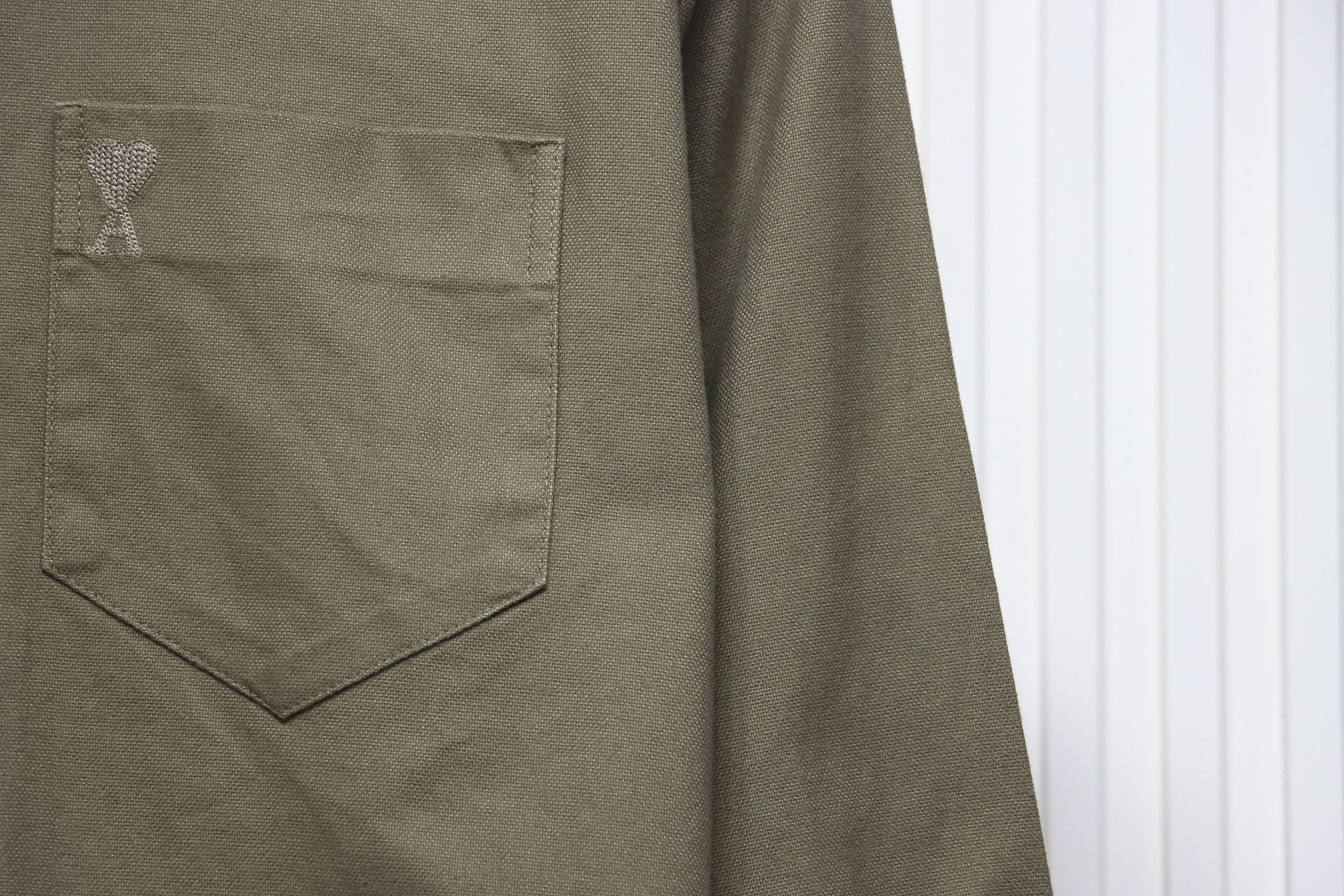 AMI Paris Pocket Heart Solid Color Long Sleeve Shirt Brown