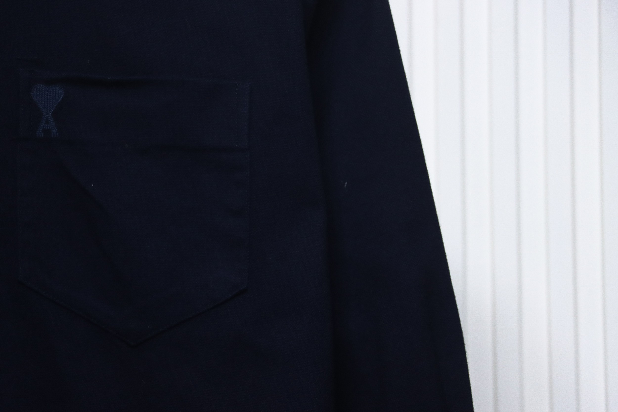 AMI Paris Pocket Heart Solid Color Long Sleeve Shirt Dark Blue