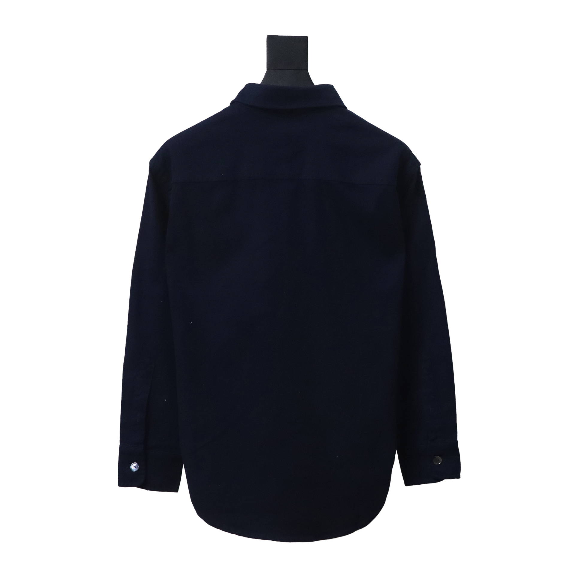 AMI Paris Pocket Heart Solid Color Long Sleeve Shirt Dark Blue