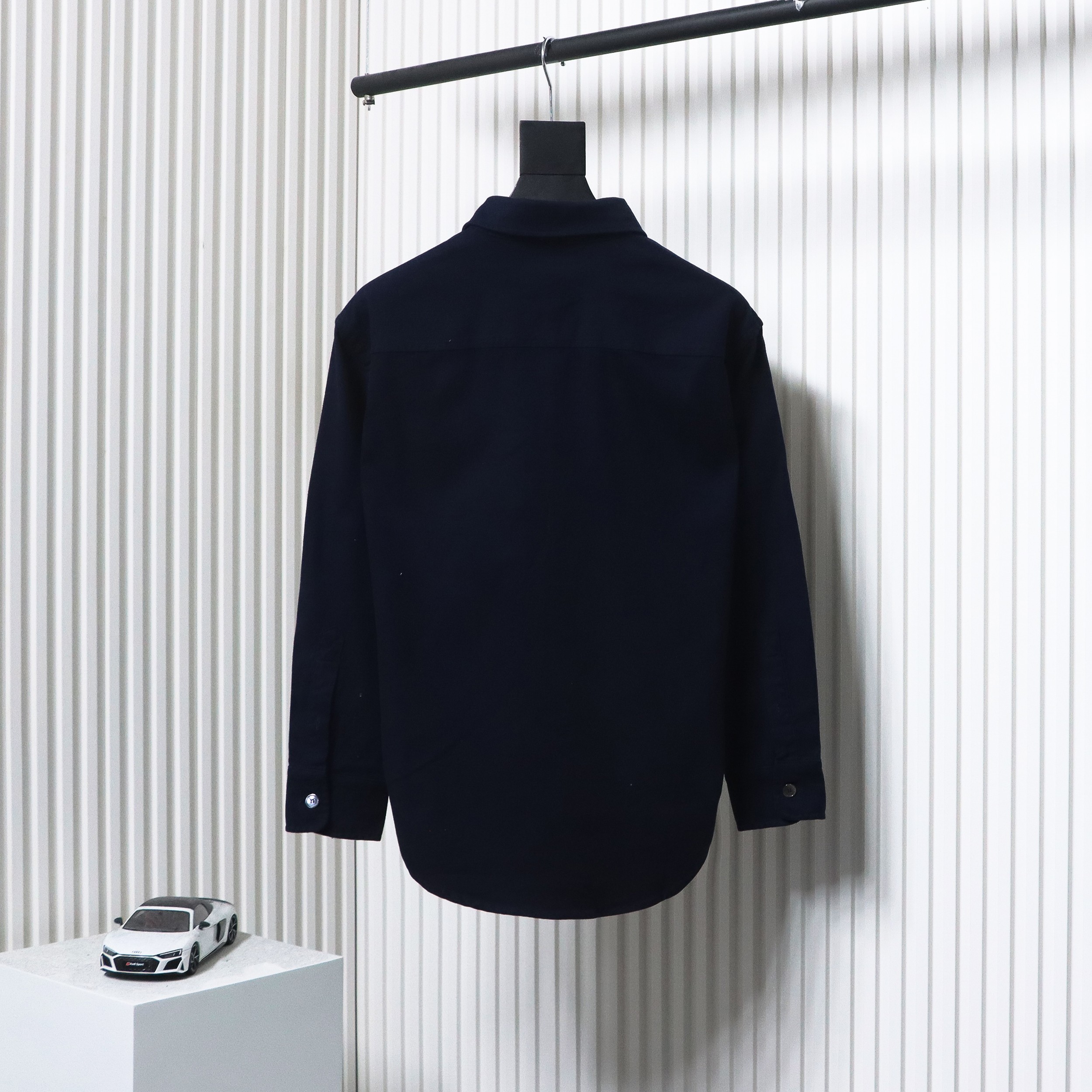 AMI Paris Pocket Heart Solid Color Long Sleeve Shirt Dark Blue
