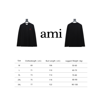 AMI Paris Small Love Logo Embroidered Long-Sleeved T-shirt Black 02