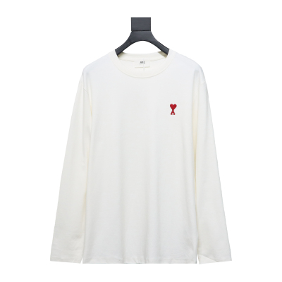 AMI Paris Small Love Logo Embroidered Long-Sleeved T-shirt White 01