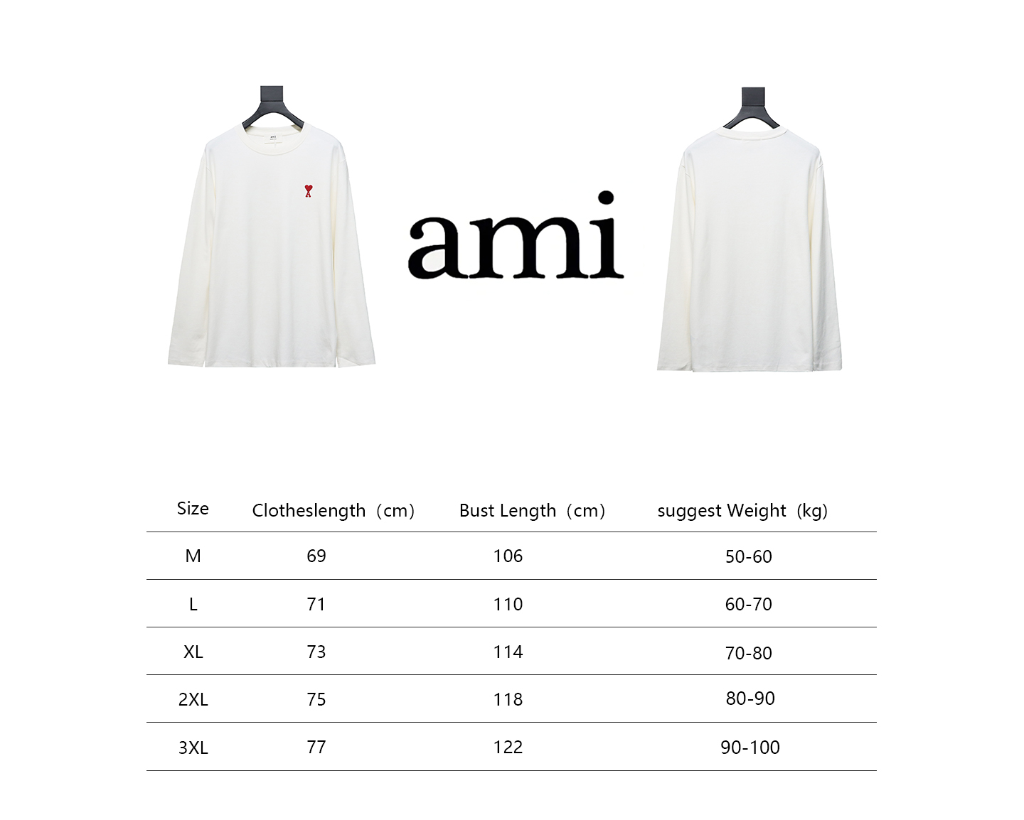 AMI Paris Small Love Logo Embroidered Long-Sleeved T-shirt White