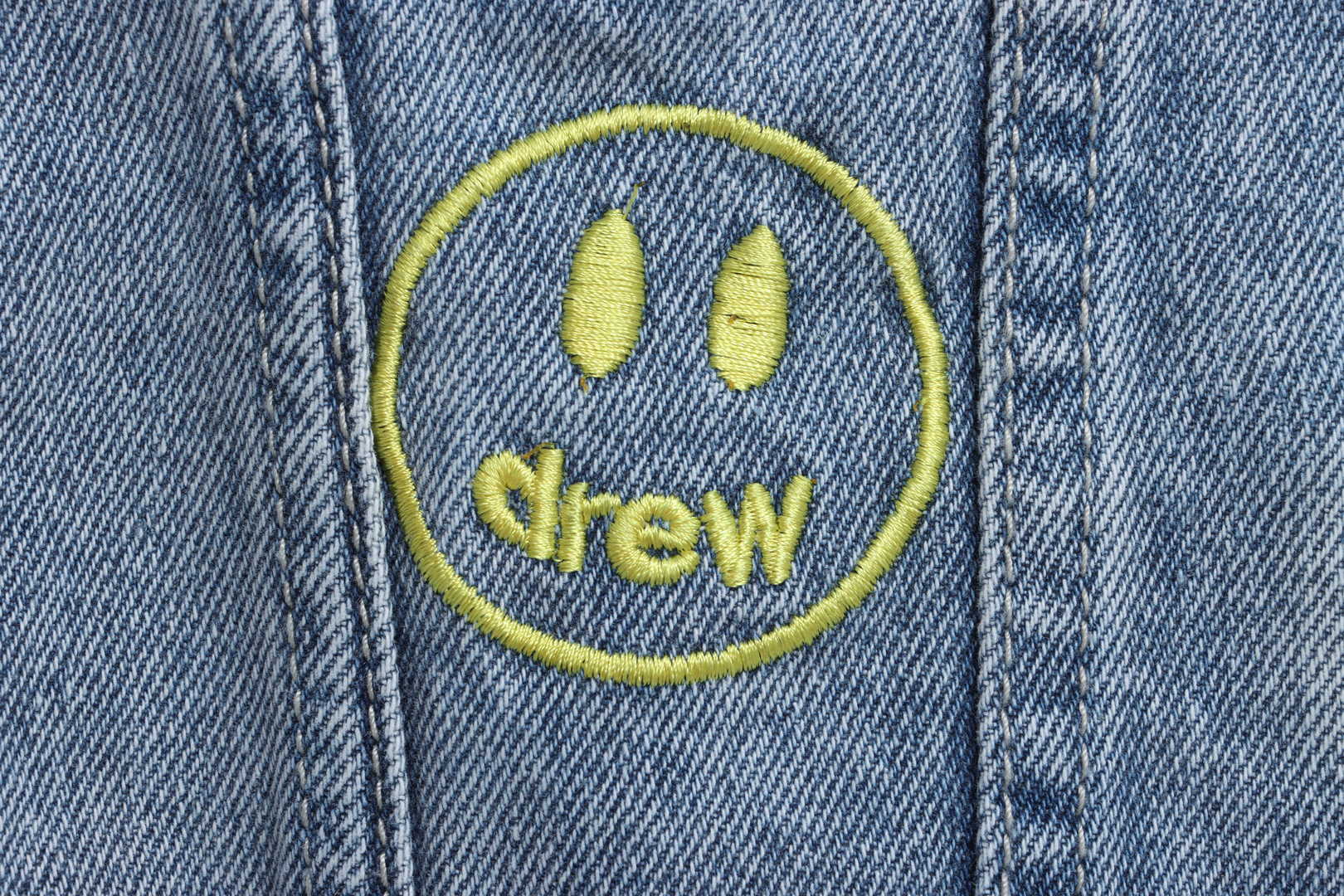 DREW Smiley Face Washed Distressed Denim Jacket