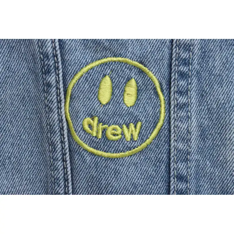 DREW Smiley Face Washed Distressed Denim Jacket