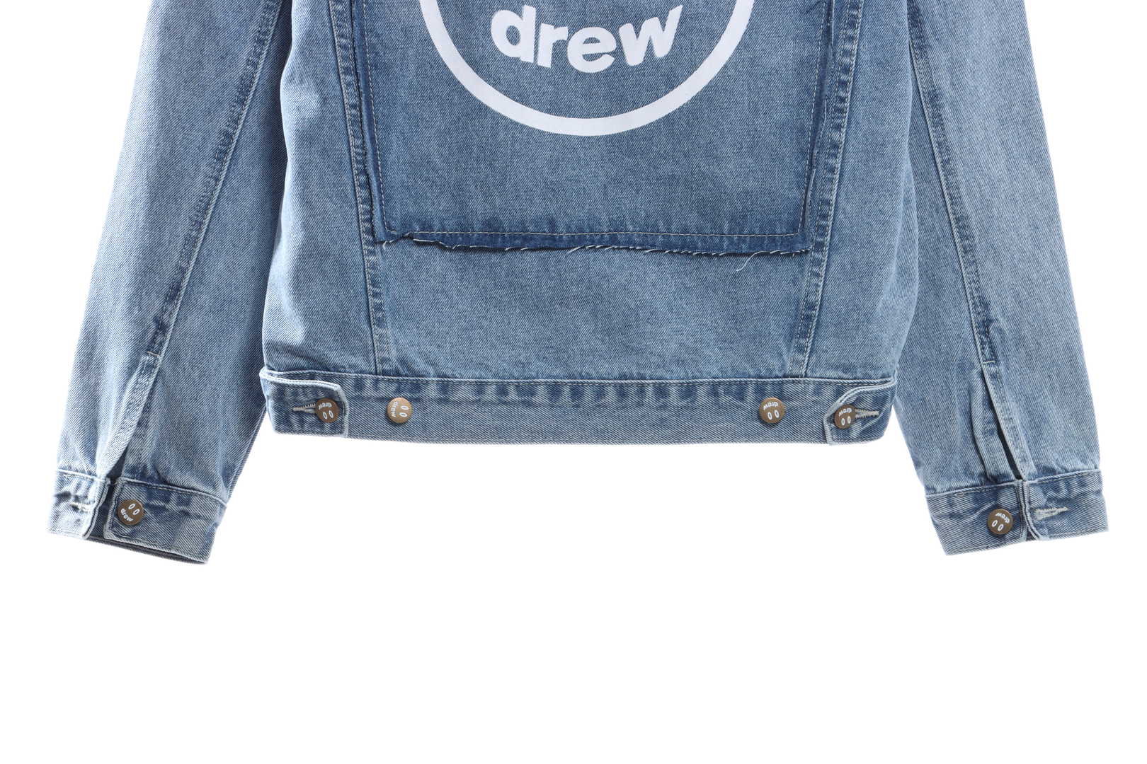 DREW Smiley Face Washed Distressed Denim Jacket
