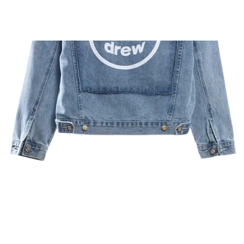 DREW Smiley Face Washed Distressed Denim Jacket