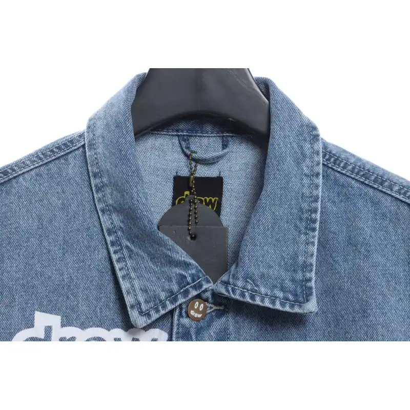 DREW Smiley Face Washed Distressed Denim Jacket
