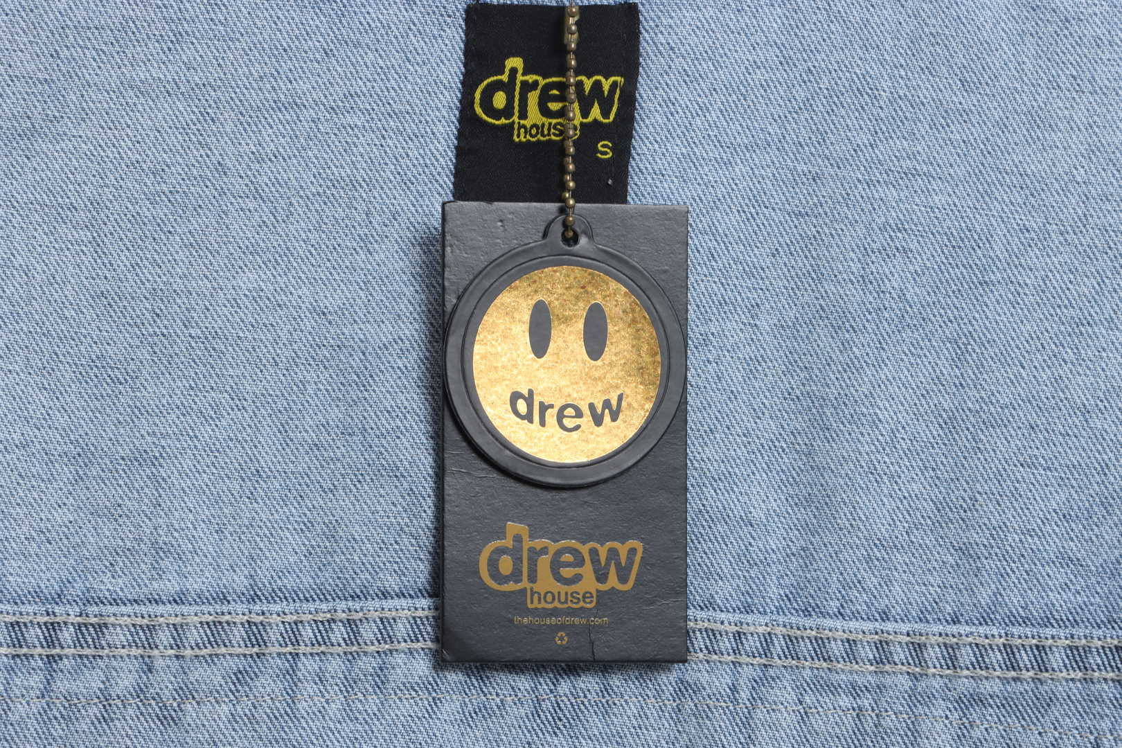 DREW Smiley Face Washed Distressed Denim Jacket