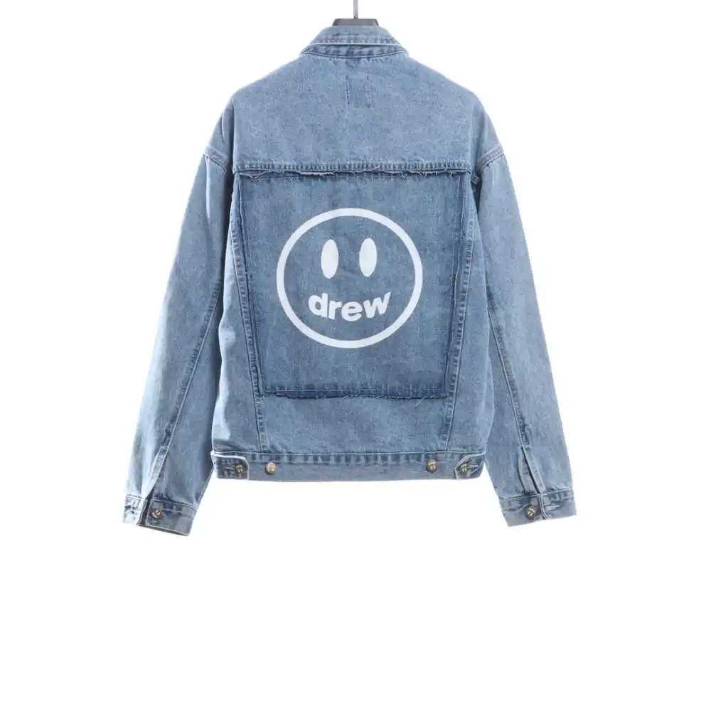 DREW Smiley Face Washed Distressed Denim Jacket