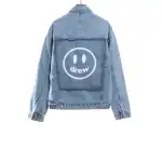 DREW Smiley Face Washed Distressed Denim Jacket