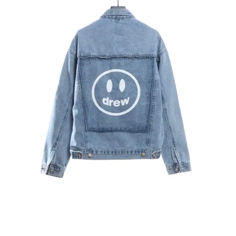 DREW Smiley Face Washed Distressed Denim Jacket