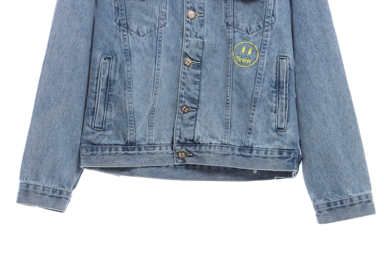 DREW Smiley Face Washed Distressed Denim Jacket