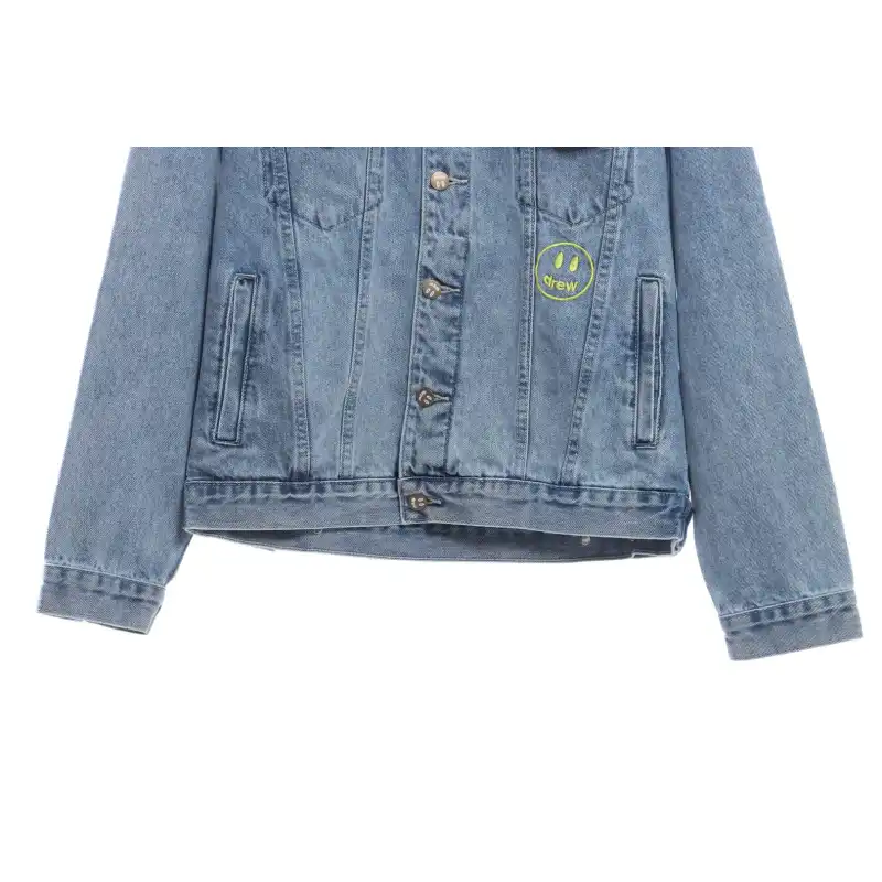 DREW Smiley Face Washed Distressed Denim Jacket