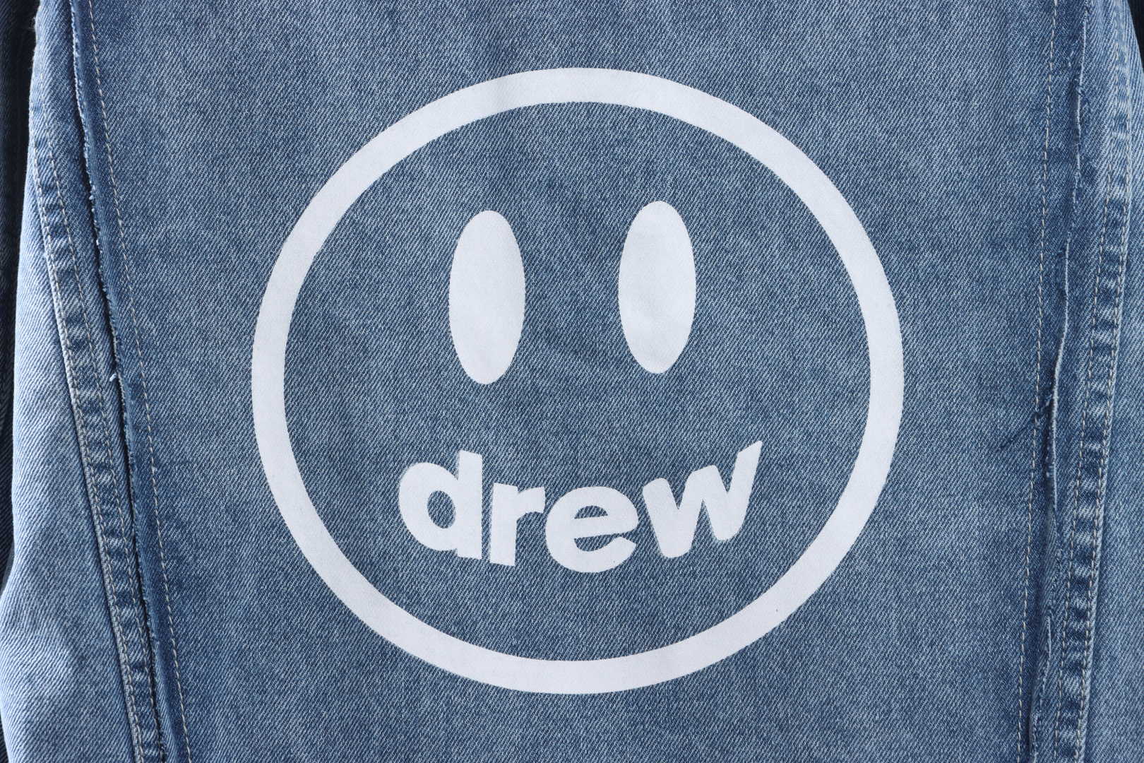 DREW Smiley Face Washed Distressed Denim Jacket