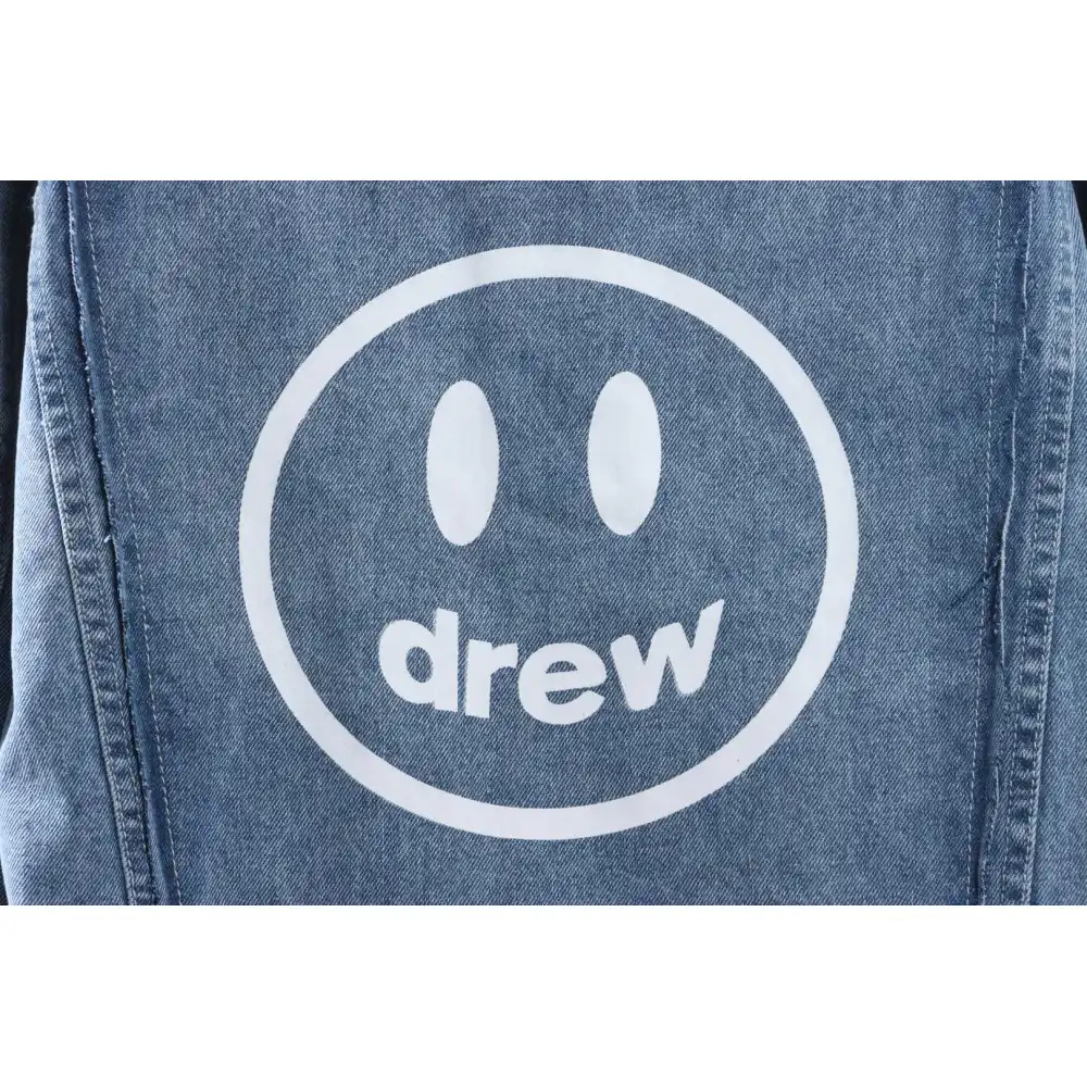 DREW Smiley Face Washed Distressed Denim Jacket