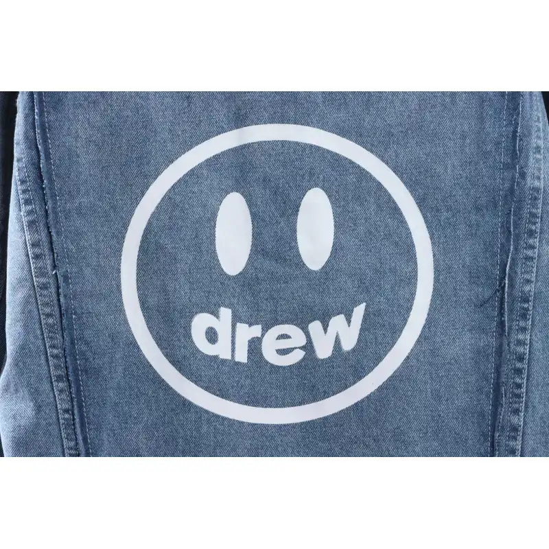 DREW Smiley Face Washed Distressed Denim Jacket