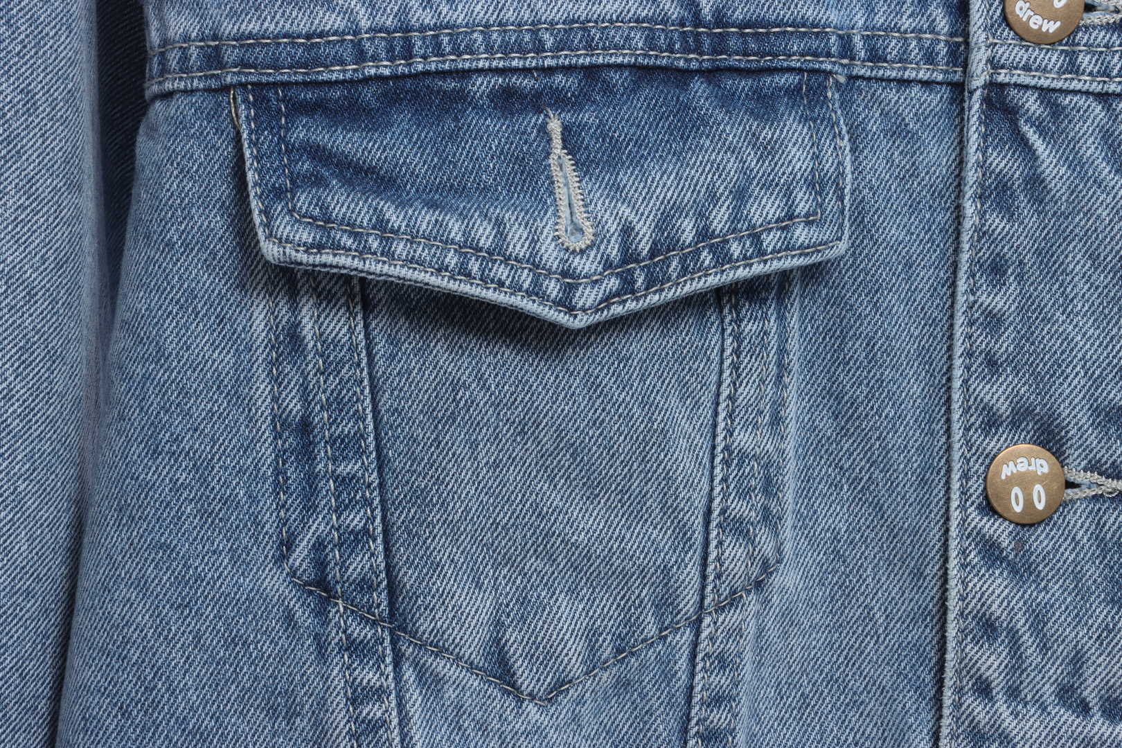 DREW Smiley Face Washed Distressed Denim Jacket