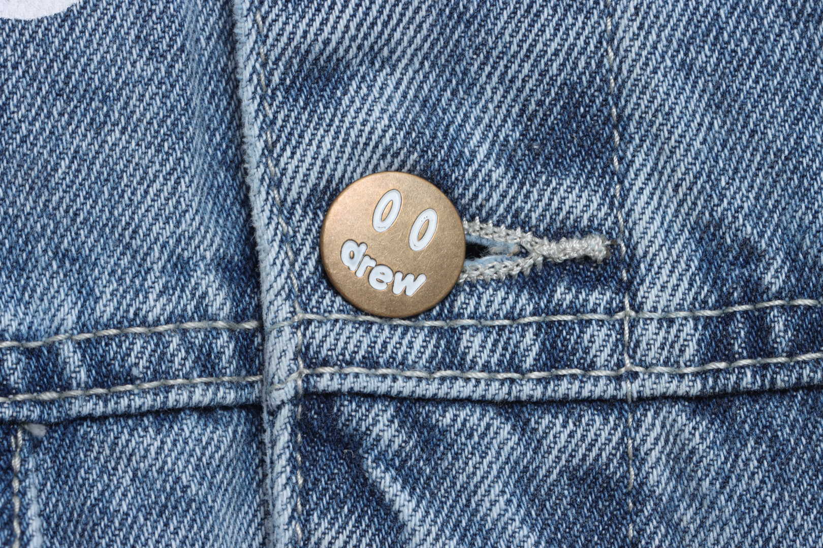 DREW Smiley Face Washed Distressed Denim Jacket
