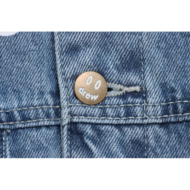 DREW Smiley Face Washed Distressed Denim Jacket