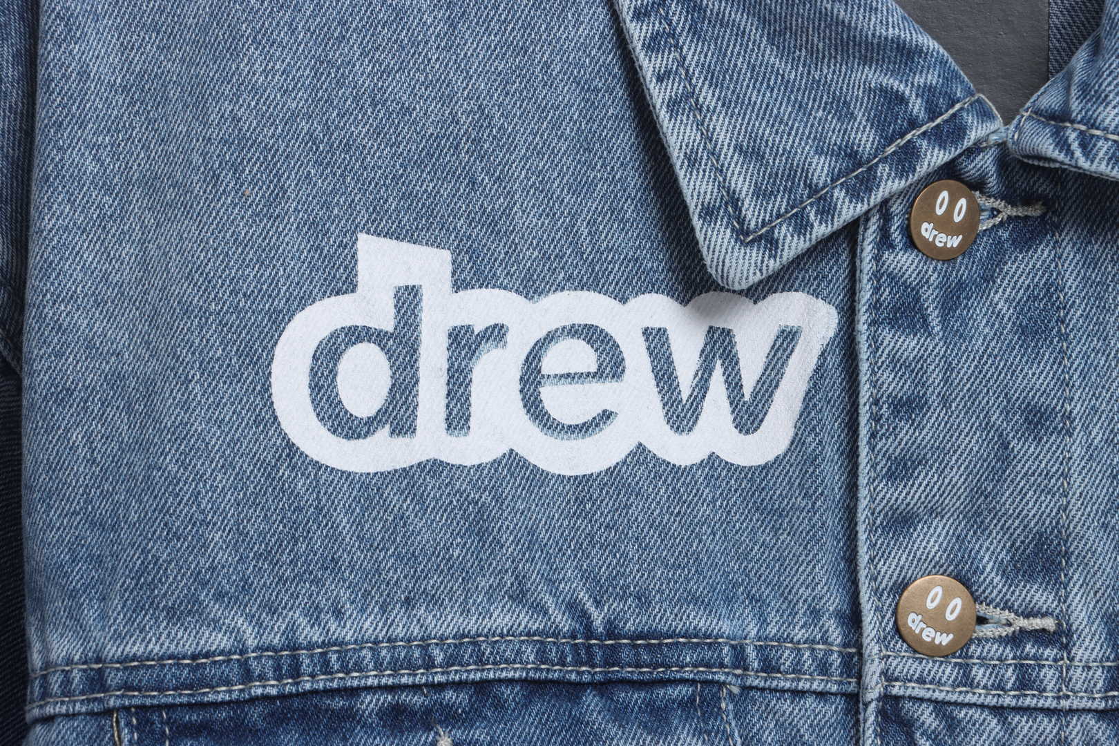 DREW Smiley Face Washed Distressed Denim Jacket